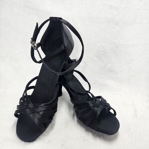 Women’s Black Latin Ballroom Dance Shoes Ankle Strap Heel Size 37 / US 6.5